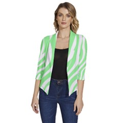 Green Zebra Vibes Animal Print  Women s Draped Front 3/4 Sleeve Shawl Collar Jacket by ConteMonfrey