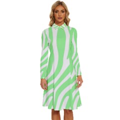 Green Zebra Vibes Animal Print  Long Sleeve Shirt Collar A-line Dress by ConteMonfrey