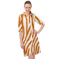 Orange Zebra Vibes Animal Print   Long Sleeve Mini Shirt Dress by ConteMonfrey