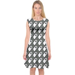 Grey And White Little Paws Capsleeve Midi Dress by ConteMonfrey