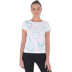 Birds Seamless Pattern Blue Short Sleeve Sports Top  by ConteMonfrey