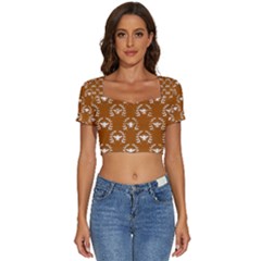 Brown Golden Bees Short Sleeve Square Neckline Crop Top  by ConteMonfrey