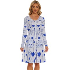 Blue Classy Tulips Long Sleeve Dress With Pocket by ConteMonfrey