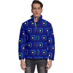 Blue Neon Squares - Modern Abstract Men s Puffer Bubble Jacket Coat by ConteMonfrey