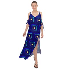 Blue Neon Squares - Modern Abstract Maxi Chiffon Cover Up Dress by ConteMonfrey