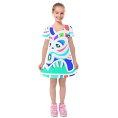 Crazy Pop Art - Doodle Animals   Kids  Short Sleeve Velvet Dress by ConteMonfrey
