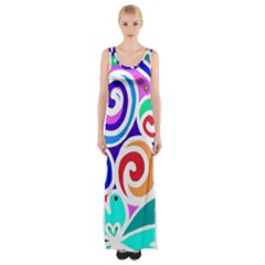 Crazy Pop Art - Doodle Circles   Thigh Split Maxi Dress by ConteMonfrey