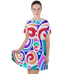 Crazy Pop Art - Doodle Circles   Short Sleeve Shoulder Cut Out Dress  by ConteMonfrey