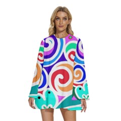 Crazy Pop Art - Doodle Circles   Round Neck Long Sleeve Bohemian Style Chiffon Mini Dress by ConteMonfrey