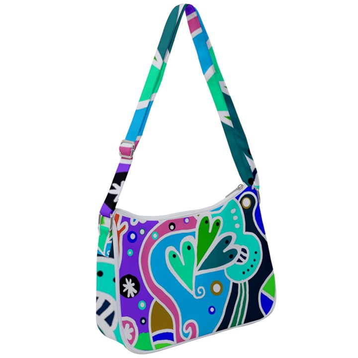 Crazy Pop Art - Doodle Hearts   Zip Up Shoulder Bag