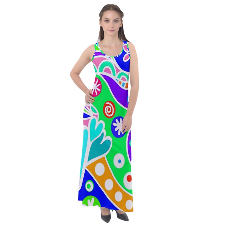 Crazy Pop Art - Doodle Lover   Sleeveless Velour Maxi Dress