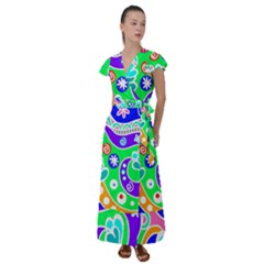 Crazy Pop Art - Doodle Lover   Flutter Sleeve Maxi Dress by ConteMonfrey
