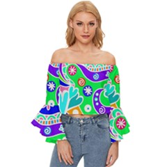 Crazy Pop Art - Doodle Lover   Off Shoulder Flutter Bell Sleeve Top by ConteMonfrey