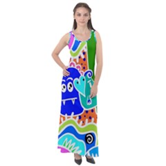 Crazy Pop Art - Doodle Buddies  Sleeveless Velour Maxi Dress by ConteMonfrey