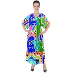 Crazy Pop Art - Doodle Buddies  V-neck Boho Style Maxi Dress by ConteMonfrey