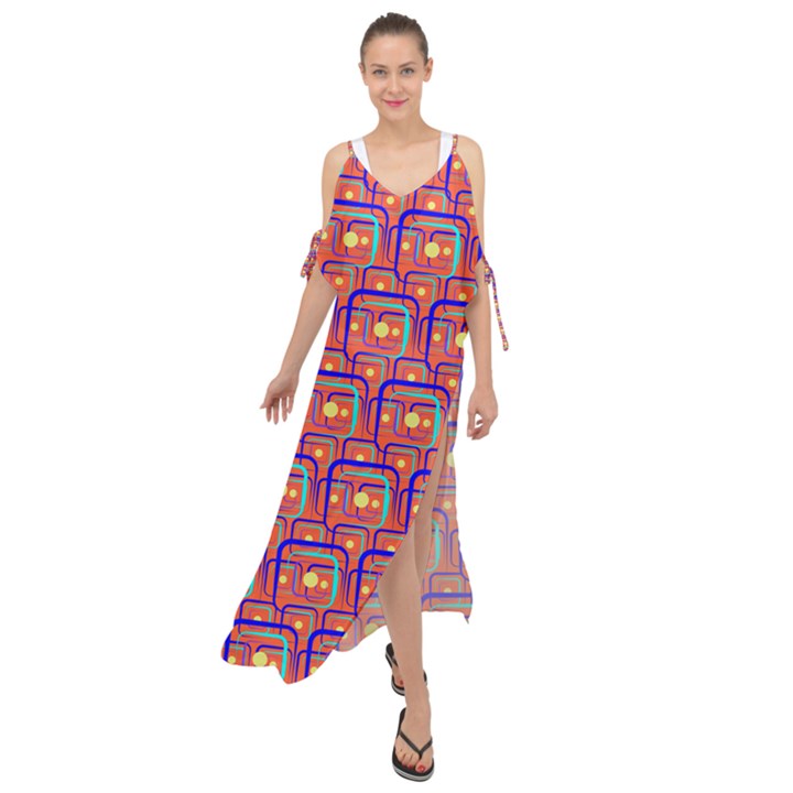 Pink Yellow Neon Squares - Modern Abstract Maxi Chiffon Cover Up Dress