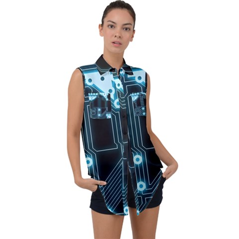 A Completely Seamless Background Design Circuitry Sleeveless Chiffon Button Shirt by Amaryn4rt