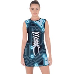 A Completely Seamless Background Design Circuitry Lace Up Front Bodycon Dress by Amaryn4rt