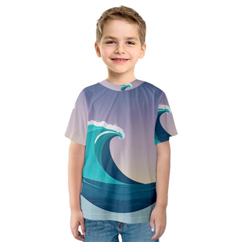 Tsunami Tidal Wave Wave Minimalist Ocean Sea 4 Kids  Sport Mesh Tee by Wegoenart