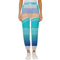 Tsunami Tidal Wave Wave Minimalist Ocean Sea Women s Cropped Drawstring Pants by Wegoenart