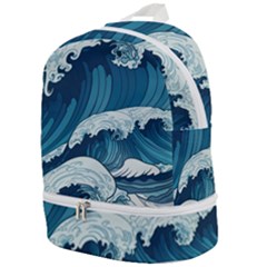 Waves Ocean Sea Pattern Water Tsunami Rough Seas Zip Bottom Backpack