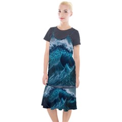 Tsunami Waves Ocean Sea Water Rough Seas Blue Camis Fishtail Dress by Wegoenart
