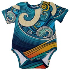 Waves Ocean Sea Abstract Whimsical Abstract Art 3 Baby Short Sleeve Bodysuit