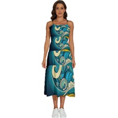Waves Ocean Sea Abstract Whimsical Abstract Art 3 Sleeveless Shoulder Straps Boho Dress