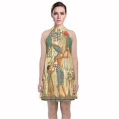 Egyptian Man Sun God Ra Amun Velvet Halter Neckline Dress  by Celenk