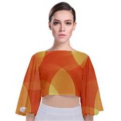 Abstract Orange Yellow Red Color Tie Back Butterfly Sleeve Chiffon Top