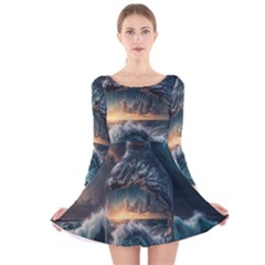Fantasy People Mysticism Composing Fairytale Art 2 Long Sleeve Velvet Skater Dress
