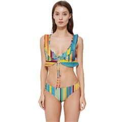 Colorful Rainbow Striped Pattern Stripes Background Low Cut Ruffle Edge Bikini Set by Uceng