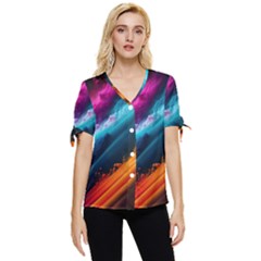 Abstract Art Artwork Bow Sleeve Button Up Top by Uceng