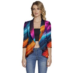 Abstract Art Artwork Women s 3/4 Sleeve Ruffle Edge Open Front Jacket by Uceng