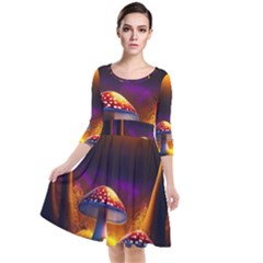 Ai Generated Mushrooms Wallpaper Quarter Sleeve Waist Band Dress by Uceng