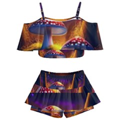 Ai Generated Mushrooms Wallpaper Kids  Off Shoulder Skirt Bikini by Uceng