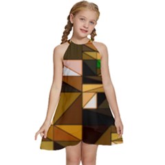 Abstract Experimental Geometric Shape Pattern Kids  Halter Collar Waist Tie Chiffon Dress by Uceng