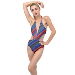 Multicolored Stripe Curve Striped Background Plunging Cut Out Swimsuit by Uceng