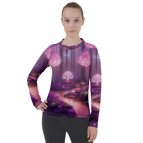 Trees Forest Landscape Nature Neon Women s Pique Long Sleeve Tee by Uceng