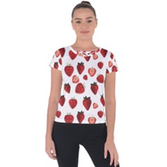 Strawberry Watercolor Short Sleeve Sports Top  by SychEva