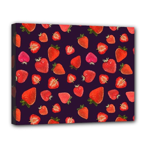 Strawberry On Black Canvas 14  X 11  (stretched) by SychEva