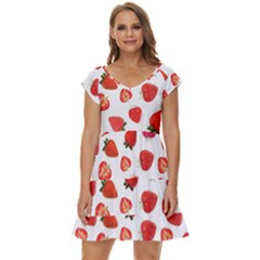 Strawberries Short Sleeve Tiered Mini Dress by SychEva