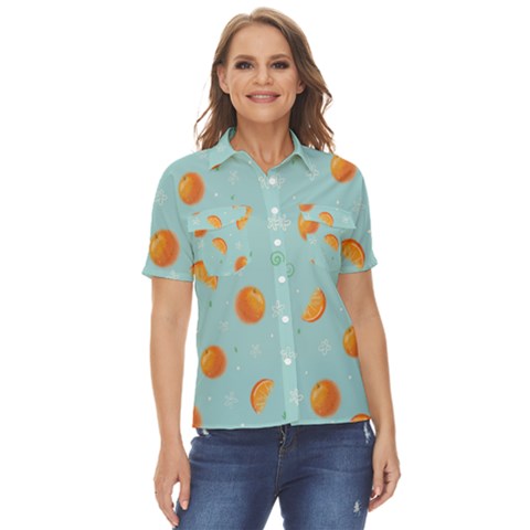 Oranges Pattern Women s Short Sleeve Double Pocket Shirt by SychEva