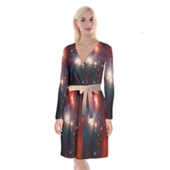 Astrology Astronomical Cluster Galaxy Nebula Long Sleeve Velvet Front Wrap Dress by Jancukart