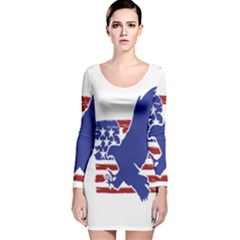 Usa Flag Eagle Symbol American Bald Eagle Country Long Sleeve Velvet Bodycon Dress by Wegoenart