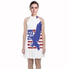 Usa Flag Eagle Symbol American Bald Eagle Country Velvet Halter Neckline Dress  by Wegoenart