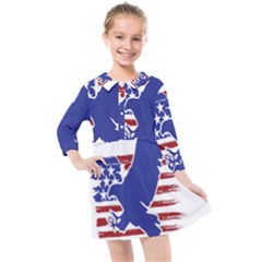 Usa Flag Eagle Symbol American Bald Eagle Country Kids  Quarter Sleeve Shirt Dress by Wegoenart