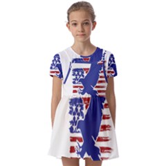Usa Flag Eagle Symbol American Bald Eagle Country Kids  Short Sleeve Pinafore Style Dress by Wegoenart