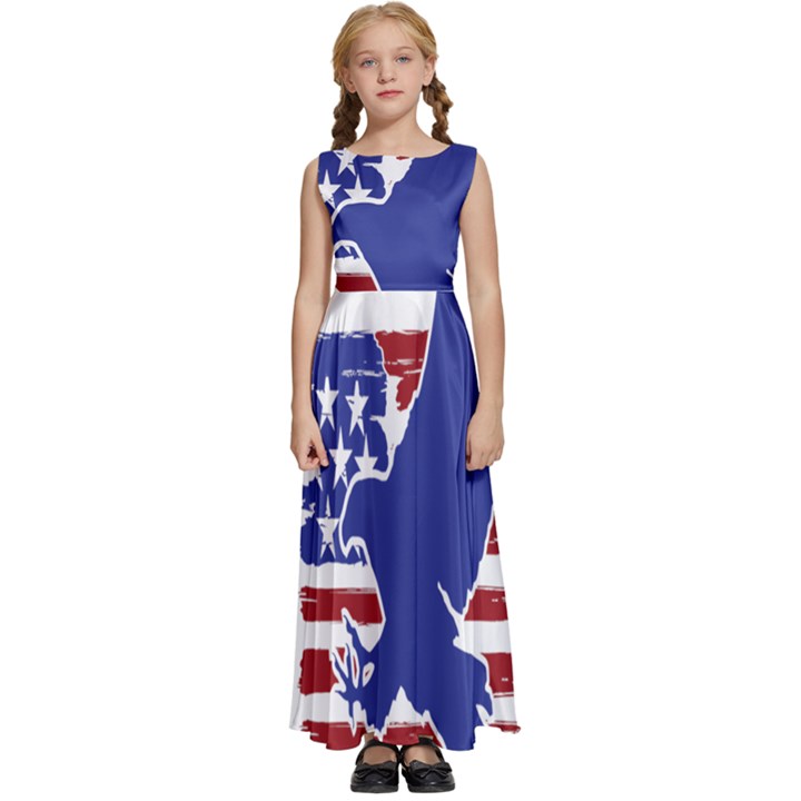 Usa Flag Eagle Symbol American Bald Eagle Country Kids  Satin Sleeveless Maxi Dress