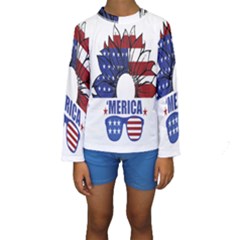 Usa Flag Sunglasses Usa Flag American Flag Flower Kids  Long Sleeve Swimwear by Wegoenart